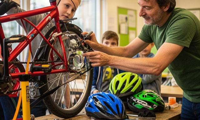 Buurtbewoner repareert fietsen voor kinderen in een wijkruimte in Spijkenisse