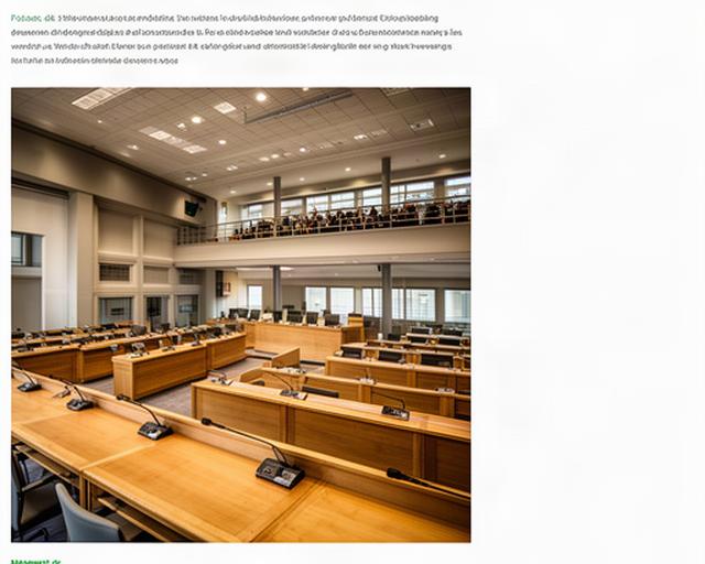 Raadszaal van de gemeente Nissewaard met houten vergadertafels en publieke tribune
