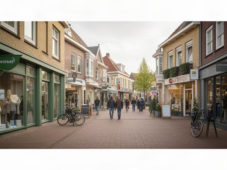 Winkelstraat in Spijkenisse met lokale ondernemers, gevels en voetgangers in de ochtend