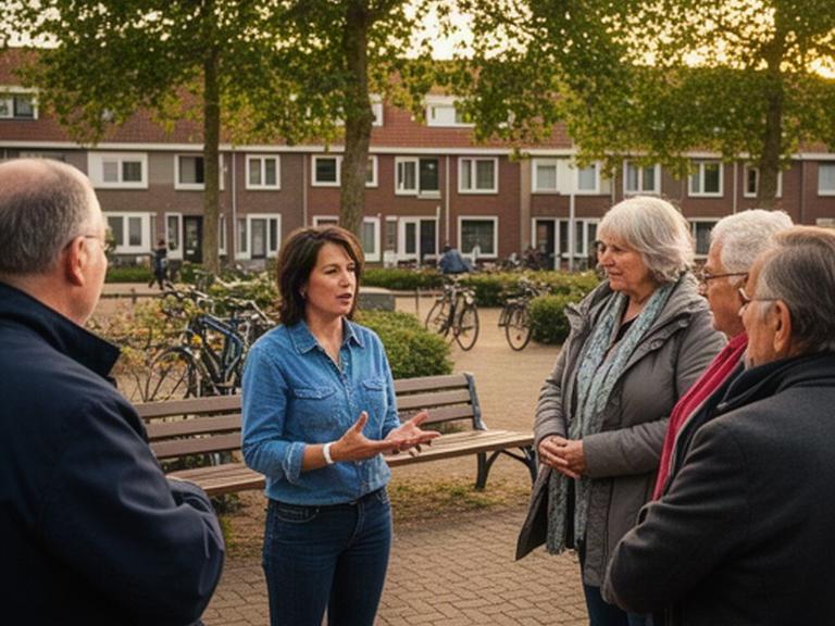 Redacteur spreekt met bewoners op een plein in Spijkenisse