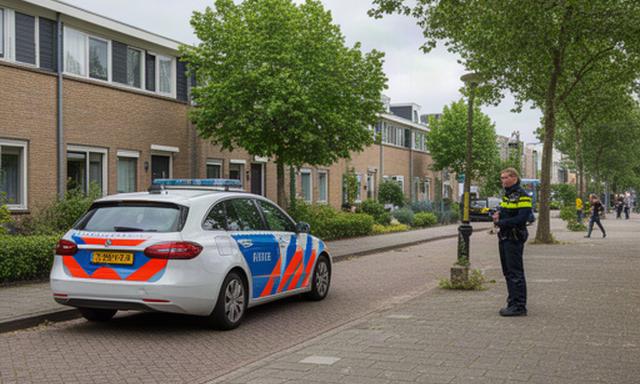 Politieauto bij een woonstraat in Spijkenisse tijdens een wijkcontrole