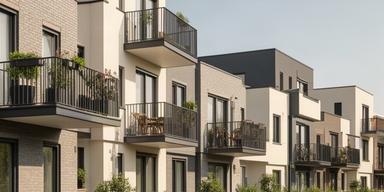 Moderne huurwoningen met balkons aan een rustige woonstraat in Nissewaard